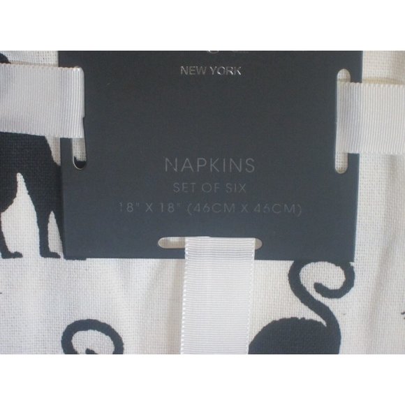Cynthia Rowley White w Black CATS Halloween Cotton 18" Napkins Set of 6 - Picture 2 of 2